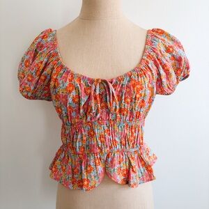 Sienna Sky Puff Sleeve Peasant Floral Cropped Blouse
